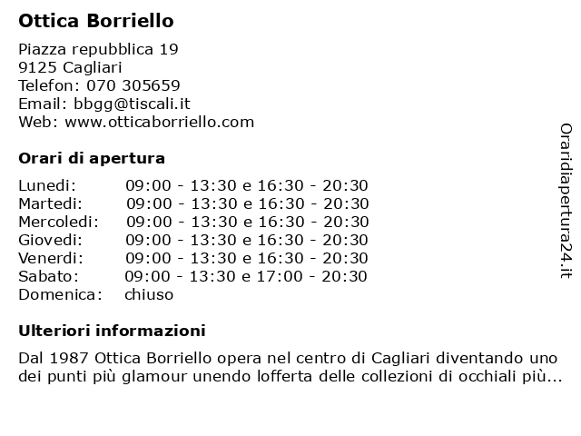 Orari di apertura Ottica Borriello Piazza repubblica